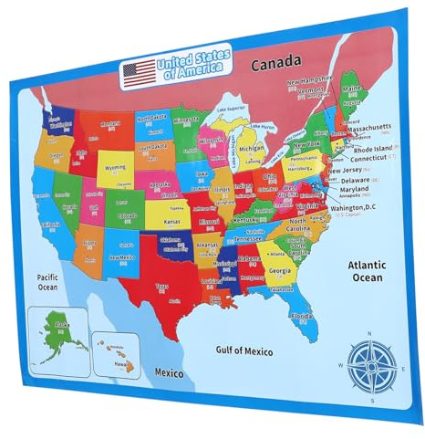 FUNOMOCYA Mapa Educativo de Estados Unidos para Niños, Póster de Aprendizaje Preescolar, Tamaño Hoja, Colores Brillantes, Carteles Cognitivos para Aula y Uso Infantil Varios estilos