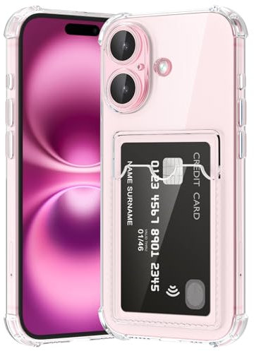 ÁRBOLORO Coque pour iPhone 16 avec Fente Carte Étui Transparente TPU Silicone Protection Housse Soft Anti-Choc Anti-Rayure Case avec Porte Cartes pour iPhone 16, Transparente