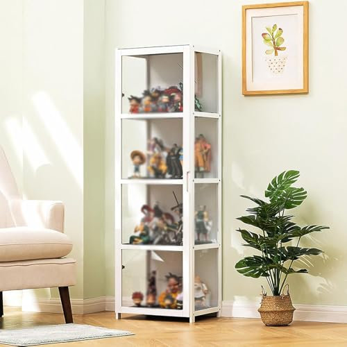 Hynbdes Vitrina acrílica de Doble Puerta, Vitrina de salón, escaparate, Textura Dura, sellada a Prueba de Polvo, para Todo Tipo de escenas (4 Niveles Blanco 42 * 33 * 130 3 Lados Transparente)