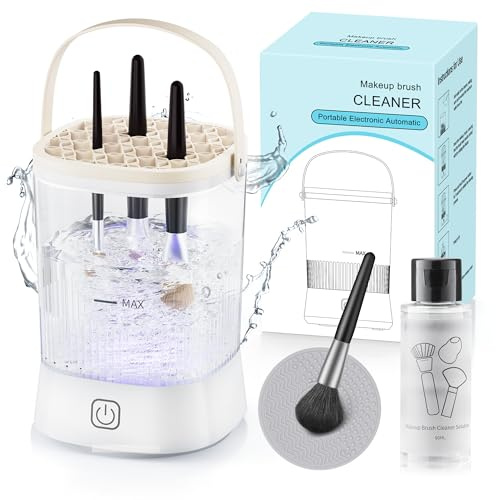 Electric Makeup Brush Cleaner - 9000 RPM Makeup Brush Cleaning Machine, IP65 Waterproof Automatic Makeup Brush Cleaner for Makeup Sponges and Brushes(White)