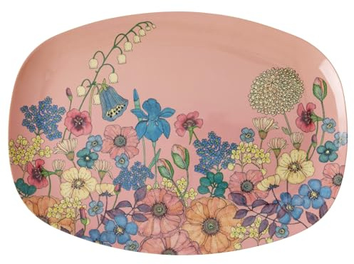 Rice Servierplatte Teller aus Melamin groß rechteckig - hellrosa - Flower Collage Print