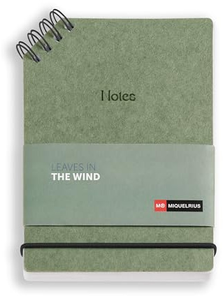 Miquelrius Bloc-notes A6, bloc A6 ligné, 80 feuilles 80 g/m², bloc-notes avec couverture cartonnée, carnet de notes à double spirale noir, Stamping noir, jolie papeterie, vert