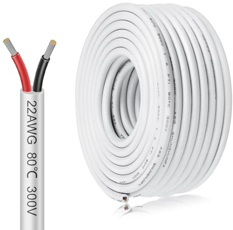 inShareplus 22AWG 2-Core 10M White Tinned Copper Wire 12V/24V/300V Flexible and Soft Outdoor High-Temp Resistant Extension Cable