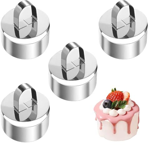 pcsfoe 4 Stück Servierringe,Dessertringe,Edelstahl Dessertringe 8cm,Dessertring,Törtchenringe,Wiederverwendbar Servierring,Geeignet Für Mousse Kuchen Desserts Brot Keksen Pudding