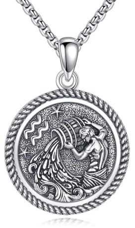 URONE vattumannen kedja 925 sterlingsilver vattumannen hänge och kedja stjärntecken halsband stjärntecken smycken födelsedag presenter för kvinnor män, Sterlingsilver, Ingen ädelsten