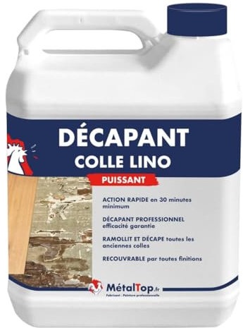 Metaltop Decapant Colle Lino - 1 L Efficace sur colles tenaces lino, PVC et vinyle, spécial sols béton et carrelage.