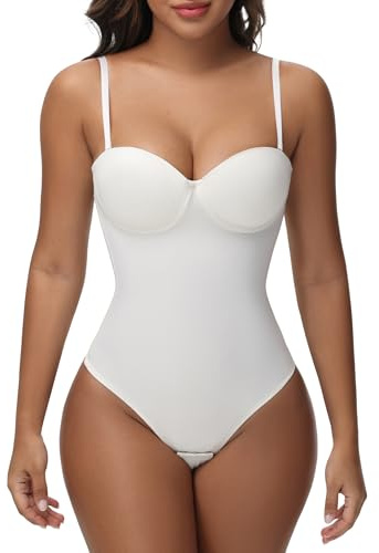 SHAPSHE Backless Bodysuit for Women Tummy Control Shapewear Deep V Corset Tops Thong Body Shaper With Built in Bra Going Out Bodysuit Tops