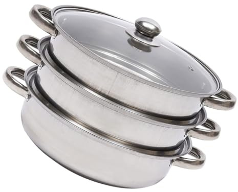 LIGIGWASH Olla De Vapor De Acero Inoxidable Triple Con Asas Ergonómicas Compatible Con Cocinas De Gas y Eléctricas Para Cocinar Verduras Pescados y Aves Casa