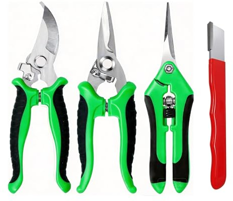 Secateur de Jardin, 4PCS Sécateurs et Ciseaux de Jardinage, Coupe Branche | Sécateur Professionnel Léger Ergonomiques à Main, Cisaille de Jardin pour Plante, Fleurs, Branches, Roses, Bonsai, Fruit