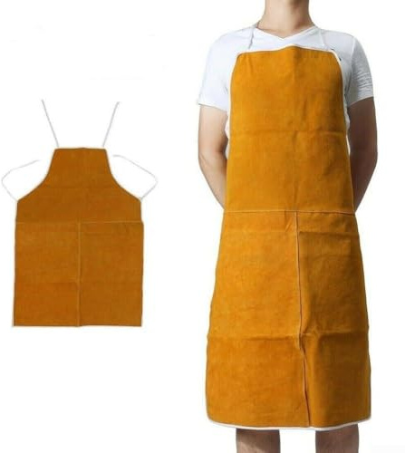Besttoolifes Grembiule da saldatura, in pelle, con collo adattabile, cinghie in vita, resistente al calore e alla fiamma, bavaglino di sicurezza per fabbri, lavorazione dei metalli, carpenteria e