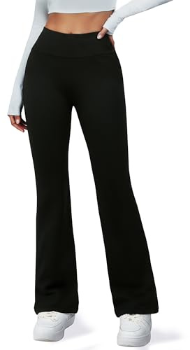 SURLIFE Pantaloni Termici Donna con Felpa Interna, Pantaloni a Zampa Vita Alta, Caldi, Modellanti ed Eleganti per l’Inverno (IT, Testo, Taglia Unica, Regular, Regular, S/M, Nero)