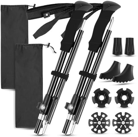 Ocean Ice Trekking Poles for Hiking, 2Pcs Aircraft-Grade Aluminum Alloy Walking Sticks for Hiking, Hiking Sticks with EVA Foam Grip, Hiking Poles Collapsible Lightweight for Trekking, Camping