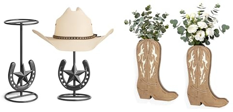 Hat Stand, Cowboy Hat Display, Western Table Decor, Metal Horseshoe Hat Stand, Cowboy Hat Holder, Western Cowboy Boot Wall Planter Farmhouse Decor Wooden Boots Wall Decor Cowgirl Flower Hanging Vase