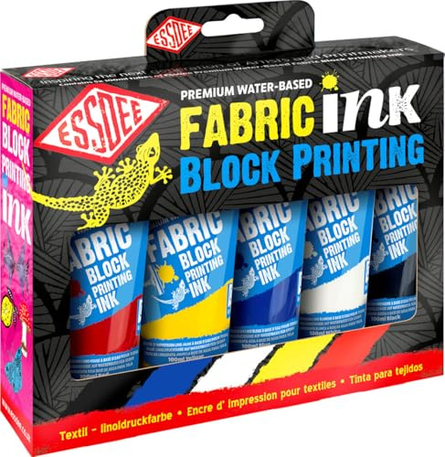 Essdee textilbläck set blocktryck primära färger 5 rör 100 ml