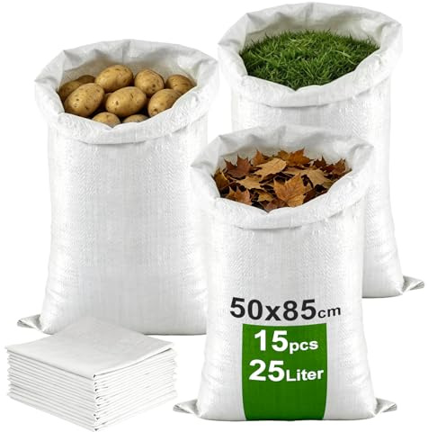 PDKKFF 15 pcs 50x85cm Bolsas de Tela Sacos de Escombros 25kg PP Blancas | Sacos de Grano de Polipropileno, Bolsas de Tela, de Carga Pesada, y Bolsa de Transporte Resistente a la Rotura para Arena