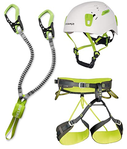 EDELRID Klettersteigset Cable Kit 6.0 + Klettergurt Camp Größe M + Helm Camp Titan White 54-62cm