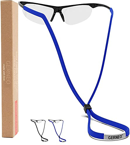 GERNEO® – Originale – affidabile fascia per occhiali sportivi in tessuto – impermeabile & tenuta stabile per occhiali sportivi, occhiali da sole e occhiali da lettura Nero & blu (2x)
