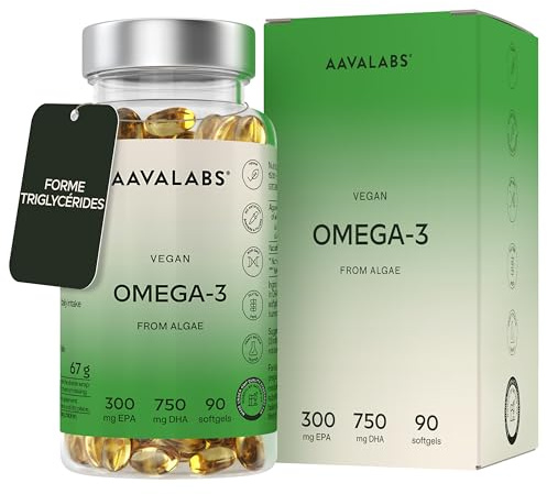 Omega 3 Vegan [1500mg] Oméga 3 d'Huile d'Algue d’Origine Durable Hautement Dosé 750mg DHA + 300mg EPA par Dose - Complément Alimentaire Omega3 100% Végétalien - 90 Gélules