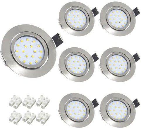 Wondlumi 6X 5W Recessed Ceiling Lights, 5W Ultra Slim LED Spot Lights for Ceiling, Brushed Chrome LED Spotlights Warm White 240V, Cutout Ø65-80mm