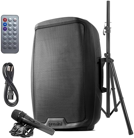 Gemini Sound AS-2115BT-PK Party Bluetooth 15 pulgada Woofer Woofer 2000W Watts Active PA System DJ Bluetooth altavoces con soporte de altavoz, Micrófono/Tarjeta SD USB, Entradas XLR