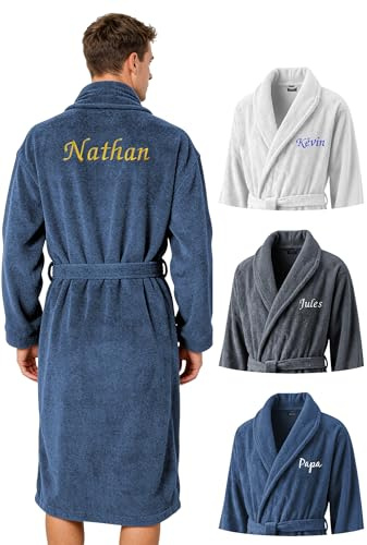 KDO MAGIC Peignoir de bain Personnalisé pour Homme | Idée cadeau | Sortie de bain | 100% Coton | Prénom brodé | Cadeau Fête des pères | Papa | Papy | Anniversaire | Noël