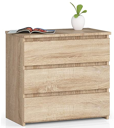 AKORD Kommode CL-3 mit 3 Schubladen | für das Wohnzimmer Schlafzimmer Schrank Büro Arbeitszimmer | Modernes Funktionales Design | B60 x H57 x T35 cm, Gewicht 26 kg | Sonoma Eiche