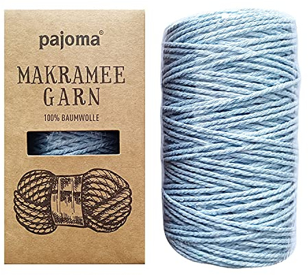 pajoma Makramee Garn 200m x 3mm, Baumwollkordel, Baumwollseil, 100% Baumwollgarn für DIY Handwerk (Hellblau)
