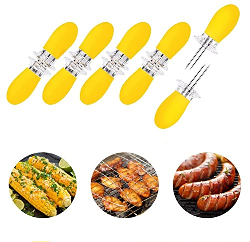 10 Pièces Brochettes de Maïs, Brochettes de Maïs Domicile Barbecue Pique-Nique Porte-maïs en épi Brochettes BBQ Brochettes Epis Maïs Acier Inoxydable Cuisine Fourchettes à Fruit jaune