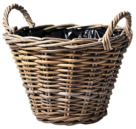 Generisch Pflanzkorb Durchmesser ca. 25 cm und ca. 19 cm hoch aus Rattan, kein Plastik !! robuste Handarbeit Weidenkorb Pflanzgefäß Blumentopf Natur Dekokorb