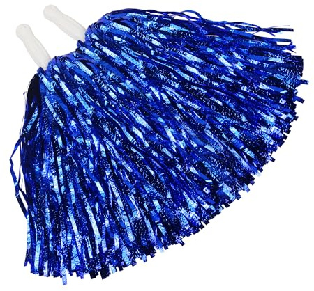 Hooshing 12PCS Blue Pom Poms Cheerleading Fluffy Metallic Foil Pom Poms with Baton Handle for Dancing Sports Party Cheerleading Squads