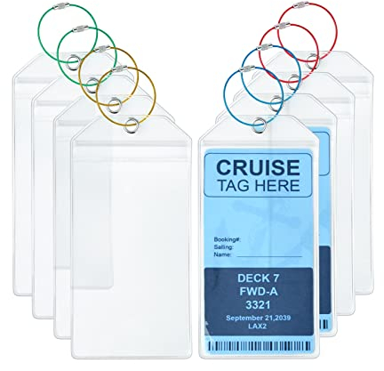 Gepäckanhänger Kofferanhänger,moinkerin 8 Stück 19X9.5CM Transparente Kofferanhänger mit 8 Verschraubbaren Metallgürtel Kofferanhänger mit Adressschild Wasserdicht für Koffer, Rucksäcke