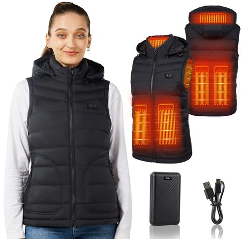 Mincoo Gilet Riscaldato Donna: Gilet Riscaldante con Batteria 16000mAh -Giubbotto Riscaldante con Cappello Staccabile - per Escursionismo all'aperto Caccia
