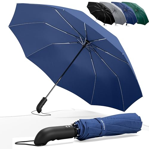Regenschirm Taschenschirm Sturmfest + Auf-Zu Automatik & Schirm-Tasche, Schwarz | Herren Damen Reiseschirm - Kompakt Stabil, Teflon Wind- & Regen- Dicht | Taschenregenschirm Golfschirm Umbrella