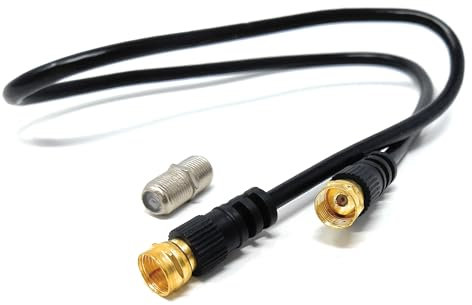 0.5m F-Type Connector TV RG6 Cable With (F-Type Female Coupler) Compatible With STB, Dish TV, Satellite, Antenna Coax Cable Lead 1.6ft Black