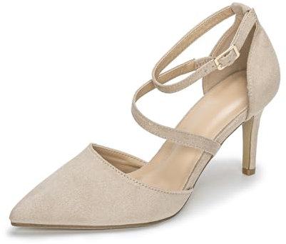 Rodawu Womens Court Shoes Pointed Toe High Heel Shoes Ankle Strap Pumps Wedding Shoes Sandals Ladies Shoes Shoes Size 5 Beige Shoes for Women
