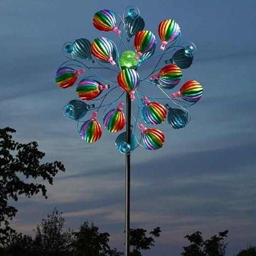 Garden Mile Solar Powered Wind Spinner Extra Large Wind Sculpture LED Solar Light Garden Decoration Multi Colour LED Light Kinetic Wind Spinner - Ground Stake Garden Ornament (Sky Runner)
