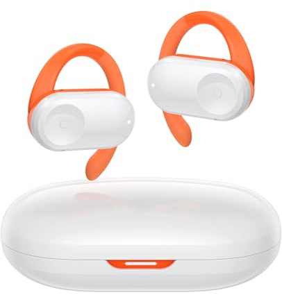 Auriculares Abiertos Bluetooth 5.3, Auriculares inalámbricos Deportivos, Volumen Ajustable, 50 Horas, Altavoz Dual, Calidad de Sonido Puro para Deportes, Oficina, Ocio, Naranja