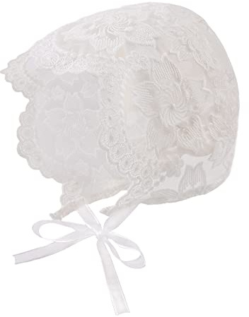Lace Baby Girl Bonnet Cotton Christening Bonnet for Newborn Infant Girls White Princess Sun Protection Hat 0-6 Months (Three Sunflower, 3-9 Months)