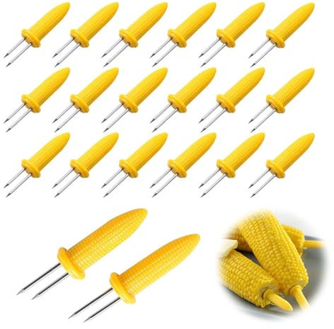 20 Stück BBQ Mais Halter,Maiskolbenhalter Grillzubehör Edelstahl Maiskolben Nadel Schaschlikspieße Food Fruit Forks für BBQ,Fruit Forks Küche Werkzeug Stainless Steel Corn Holders gelb