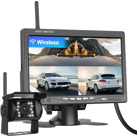 CAMECHO trådlös vattentät backupkamera 12 V/24 V med infraröd nattvision och 7-tums TFT-LCD-monitorn för bilar lastbilar husvagnar och campingbilar