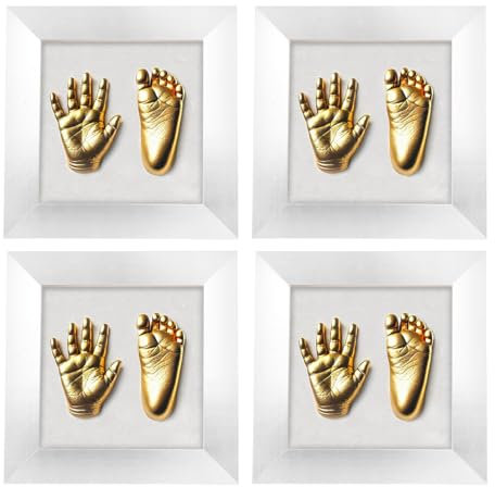 Your Design Bilderrahmen Holz: 4er-Set 3D-Abform-Sets Baby-Hand & Fußabdruck mit Holzrahmen, 24x24 cm (3D-Handabdruckformen, Abform-Komplett, Geburtstag)