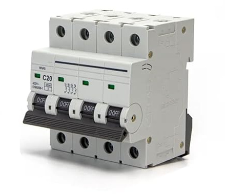 Disjoncteur automatique miniature 4P, 20 A, courbe C, gris, idéal pour la protection des circuits électriques dans les installations résidentielles et commerciales