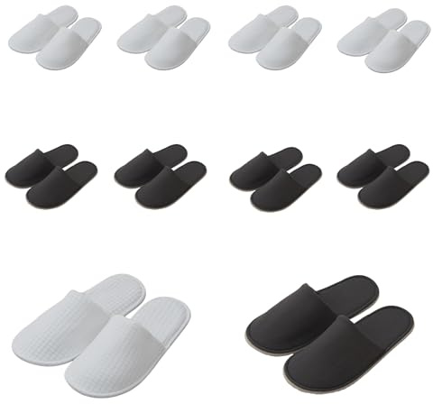 Kiuiom Desechables con Punta Cerrada,Zapatillas de Hotel Blancas,Pantuflas de Spa,Zapatillas Desechables Antideslizantes para Invitados,Spa,Baño y Hogar,Color Blanco y Gris,10 pares