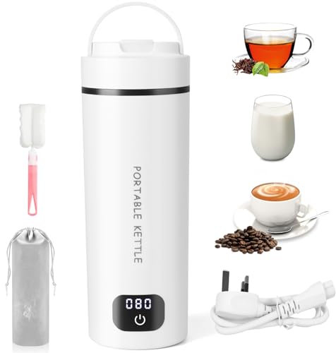 Portable Electric Travel Kettle, 450ml Stainless Steel Small Electric Travel Kettle with 6 Temperature Controls, Fast Boiling Water with Auto Shut-Off & Boil Dry Protection, for Baby Milk, Tea, Coffee