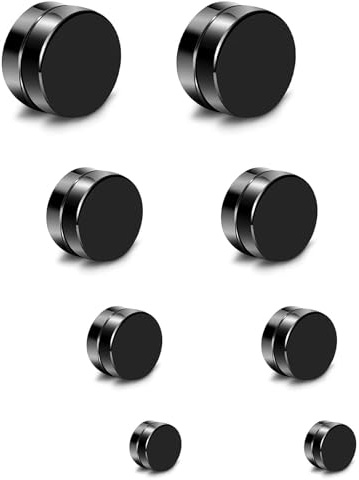 Dulynva Pendientes iman Hombre Negros Pendientes de Iman Acero Inoxidable pendientes Magneticos hombre Mujer Pendiente Magnético Aretes Unisex Sin Agujero Oreja Negro Tono (6-12MM)