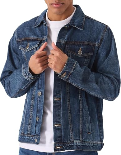 Mens Denim Jacket, Vintage Premium Winter Warm Regular Fit Western Classic Style Jackets Vintage Trucker Coat Workwear Stonewash Jean Premium Outfit UK S To XXL