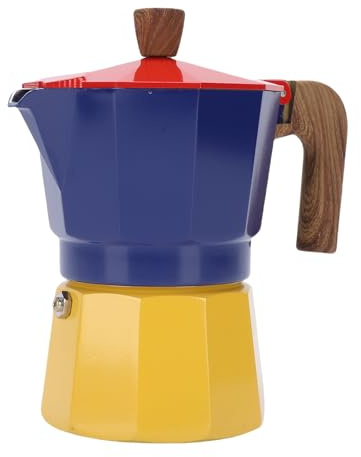 Asixxsix cafeteras espresso de estufa, cafeteras moka de 150 ml para 3 tazas, para gas, estufa eléctrica, cafeteras italiana de aluminio, preparas auténtico café italiano (Azul rojo y amarillo)