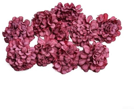 Linnkyfloa 50 cabezas de hortensias artificiales - Cabeza de flor de hortensia floral de seda artificial con tallo de tacto real para accesorios para el cabello (rojo)