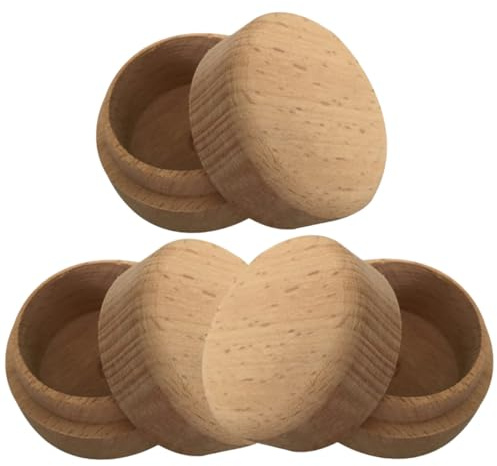 GAROZATION 3 cajas redondas pequeñas de madera de haya natural para joyas, caja de anillo con tapa, ventana transparente, almacenamiento y caja de regalo para compromiso, boda, mujer
