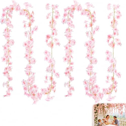 Ghirlanda di Fiori Finti - 4 Fili di Fiori di Ciliegio Artificiali, 1,8 m di Lunghezza, Decorazione Romantica per Matrimoni, Eventi e Ambienti Interni/Esterni